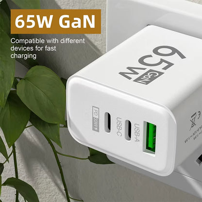 Gan Fast Charging 65W USB Type C Charger EU KR US PD 3.0 Quick Charge Wall for Phone Adapter for Iphone 15 Xiaomi Huawei Samsung