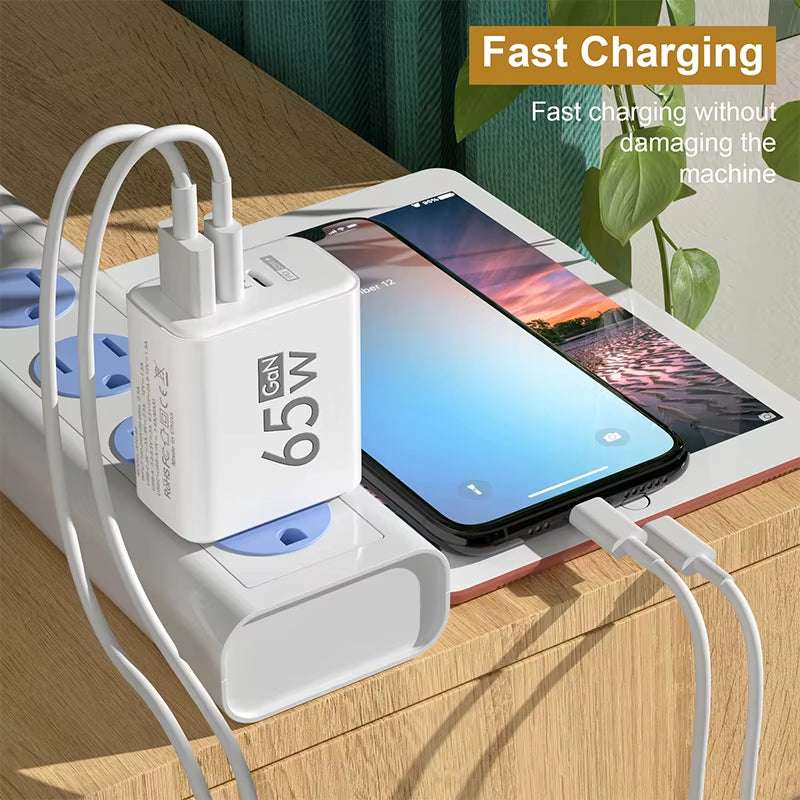 Gan Fast Charging 65W USB Type C Charger EU KR US PD 3.0 Quick Charge Wall for Phone Adapter for Iphone 15 Xiaomi Huawei Samsung