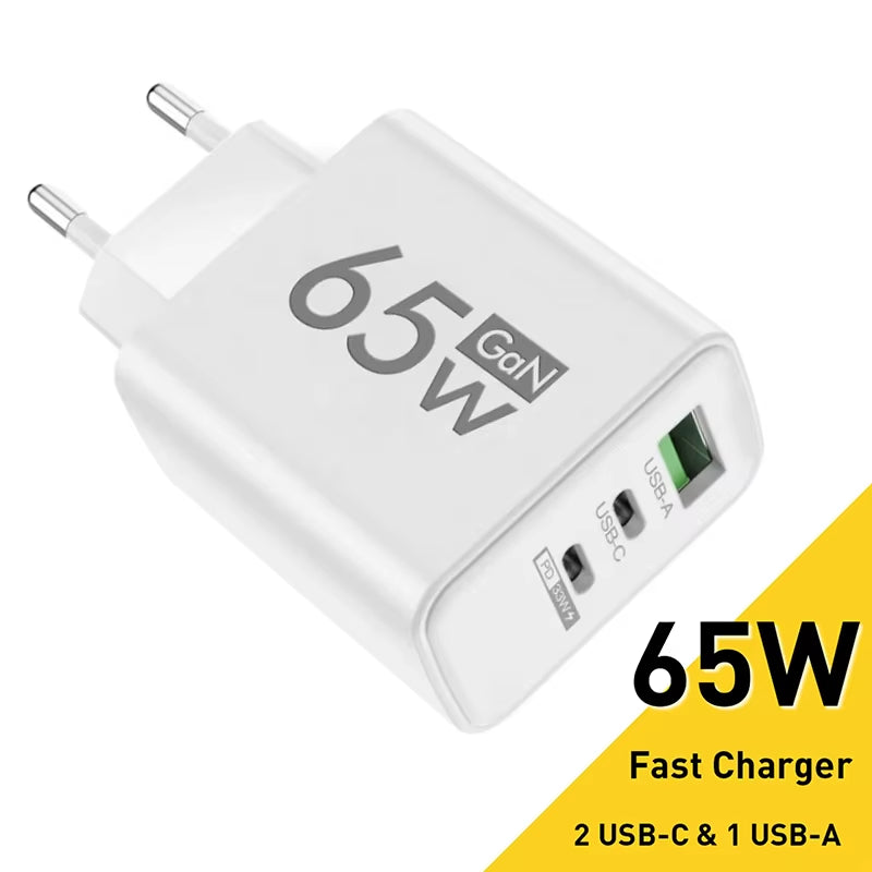 Gan Fast Charging 65W USB Type C Charger EU KR US PD 3.0 Quick Charge Wall for Phone Adapter for Iphone 15 Xiaomi Huawei Samsung