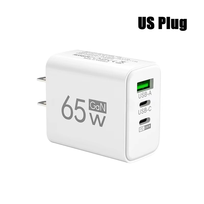 Gan Fast Charging 65W USB Type C Charger EU KR US PD 3.0 Quick Charge Wall for Phone Adapter for Iphone 15 Xiaomi Huawei Samsung