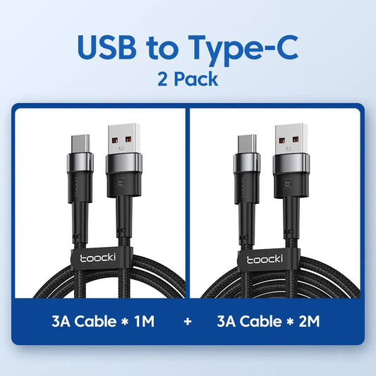 2PCS 3A USB Type C Cable for Realme Xiaomi Samsung Fast Charging Wire USB C Charger Data Cord for Ipad Samsung Poco 1M 2M